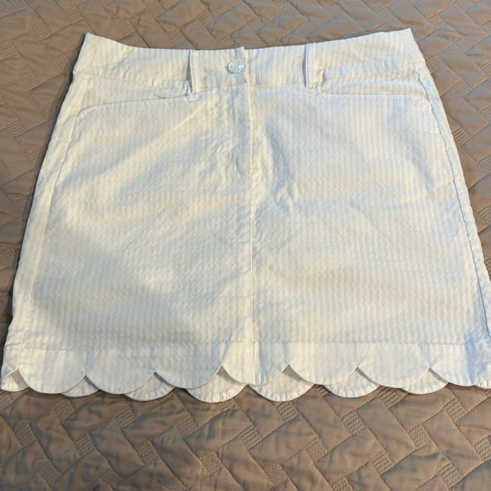 Beachtime by Lulu b white striped scalloped skort.